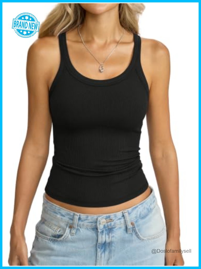 Ribbed Spaghetti Strap Tank Top Slim Fitted Scoop Neck Camisole Sleeveless